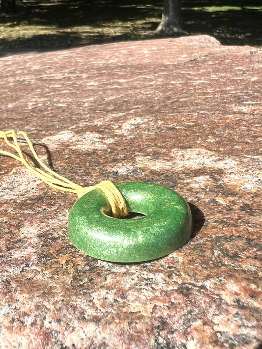 LIME TORUS PENDANT Copper, Magnetic sand, & Quartz, Magic Mix Mini-Torus Pendant of Copper Zinc and Iron Orgone