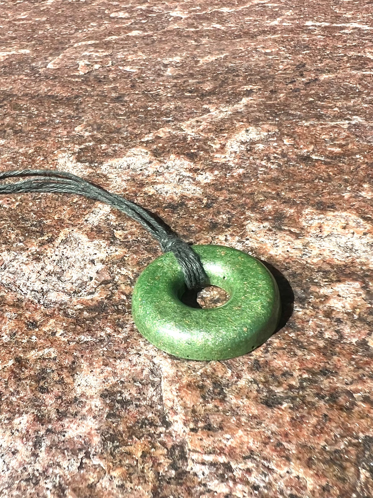 LIME TORUS PENDANT Copper, Magnetic sand, & Quartz, Magic Mix Mini-Torus Pendant of Copper Zinc and Iron Orgone