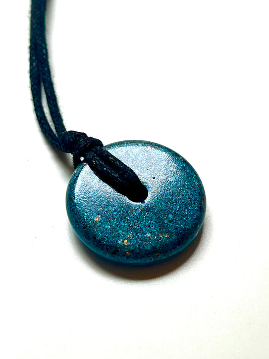 DEEP BLUE MINI-TORUS PENDANT (Brass) Copper, Magnetic sand, & Quartz, Magic Mix Mini-Torus Pendant of Copper Zinc and Iron Orgone