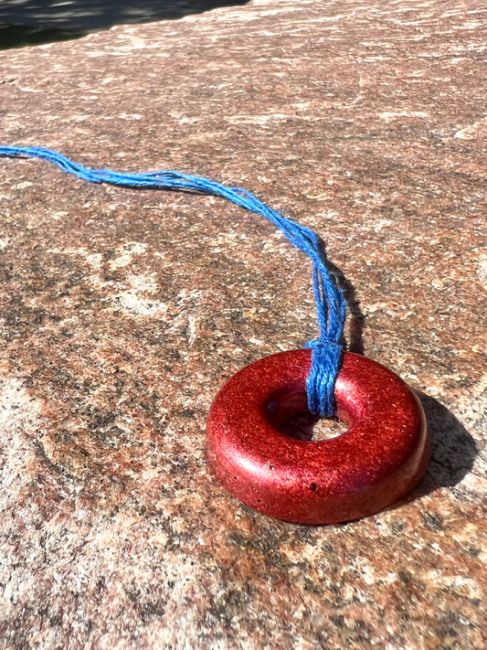 RED TORUS PENDANT Copper, Magnetic sand, & Quartz, Magic Mix Mini-Torus Pendant of Copper Zinc and Iron Orgone