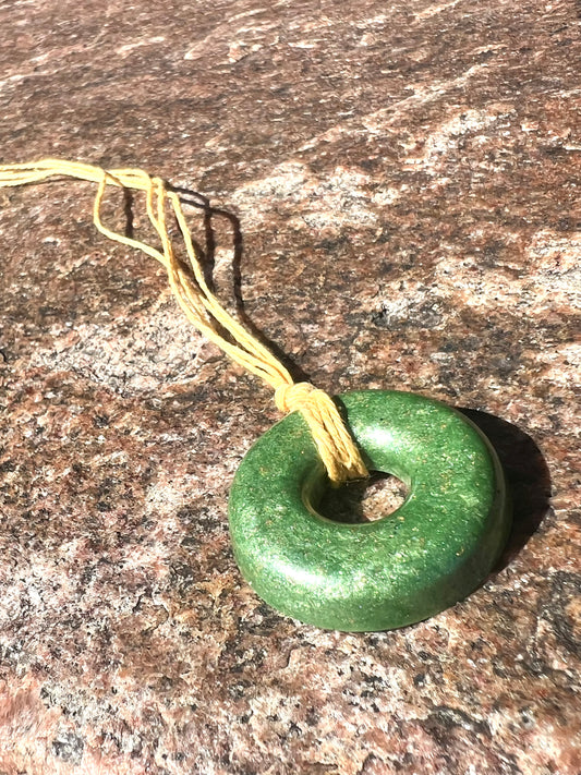 LIME TORUS PENDANT Copper, Magnetic sand, & Quartz, Magic Mix Mini-Torus Pendant of Copper Zinc and Iron Orgone