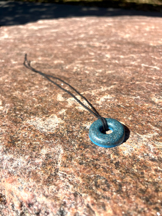DEEP BLUE DARK AQUA TORUS PENDANT Copper, Magnetic sand, & Quartz, Magic Mix Mini-Torus Pendant of Copper Zinc and Iron Orgone