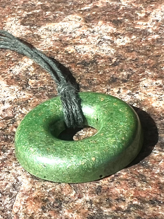 LIME TORUS PENDANT Copper, Magnetic sand, & Quartz, Magic Mix Mini-Torus Pendant of Copper Zinc and Iron Orgone