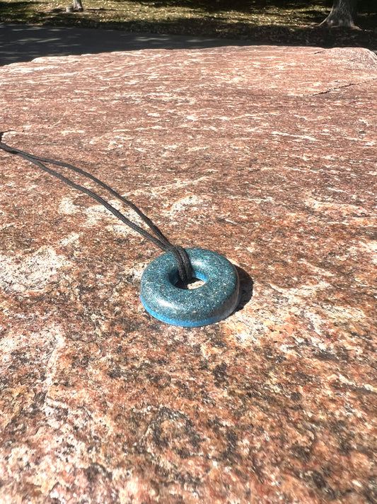 DEEP BLUE DARK AQUA TORUS PENDANT Copper, Magnetic sand, & Quartz, Magic Mix Mini-Torus Pendant of Copper Zinc and Iron Orgone