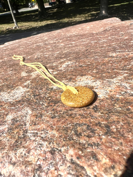 GOLDEN BRASS TORUS PENDANT Copper, Magnetic sand, & Quartz, Magic Mix Mini-Torus Pendant of Copper Zinc and Iron Orgone