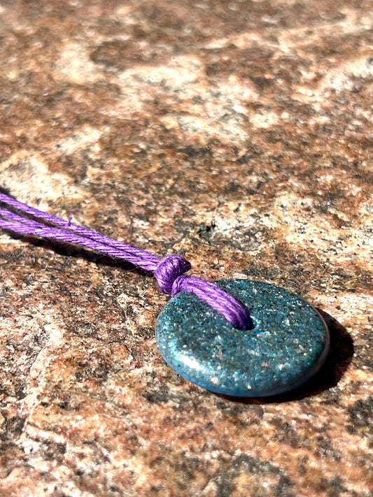 DARK BLUE TORUS PENDANT Copper, Magnetic sand, & Quartz, Magic Mix Mini-Torus Pendant of Copper Zinc and Iron Orgone