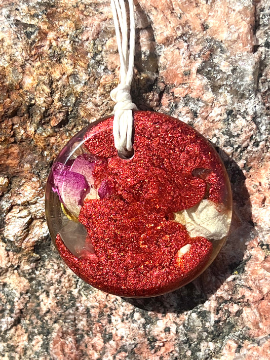 WINE ROSE TORUS PENDANT Copper, Magnetic sand, & Quartz, Magic Mix Mini-Torus Pendant of Copper Zinc and Iron Orgone