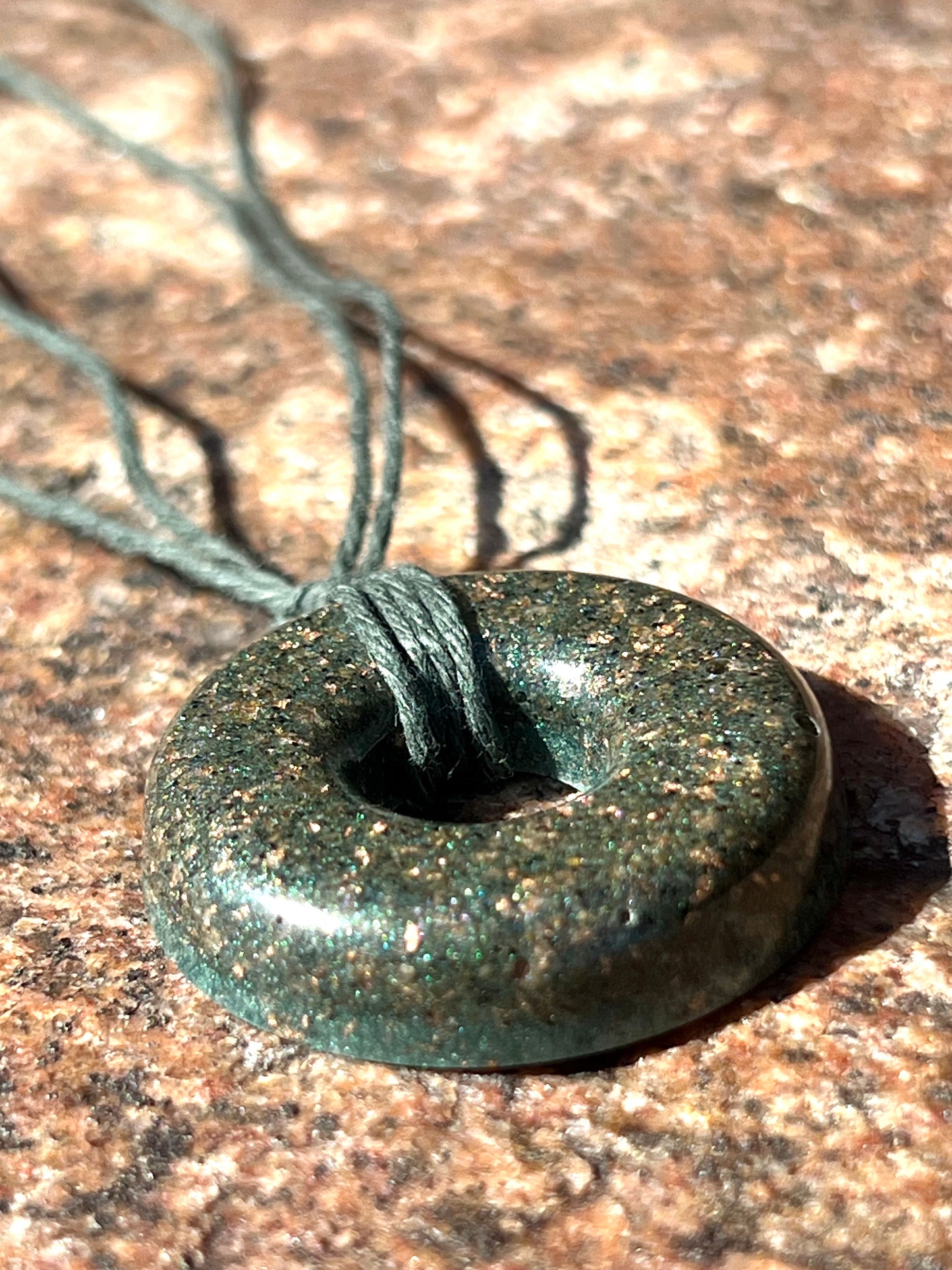 AQUA GREEN DARK AQUA TORUS PENDANT Copper, Magnetic sand, & Quartz, Magic Mix Mini-Torus Pendant of Copper Zinc and Iron Orgone