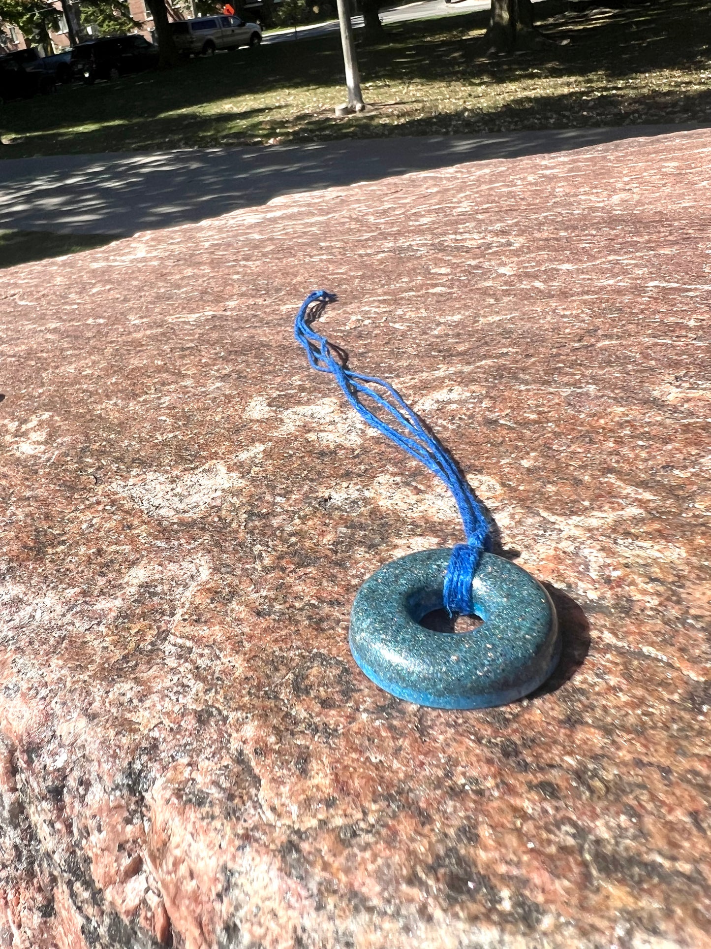 DEEP BLUE DARK AQUA TORUS PENDANT Copper, Magnetic sand, & Quartz, Magic Mix Mini-Torus Pendant of Copper Zinc and Iron Orgone