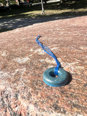 DEEP BLUE DARK AQUA TORUS PENDANT Copper, Magnetic sand, & Quartz, Magic Mix Mini-Torus Pendant of Copper Zinc and Iron Orgone