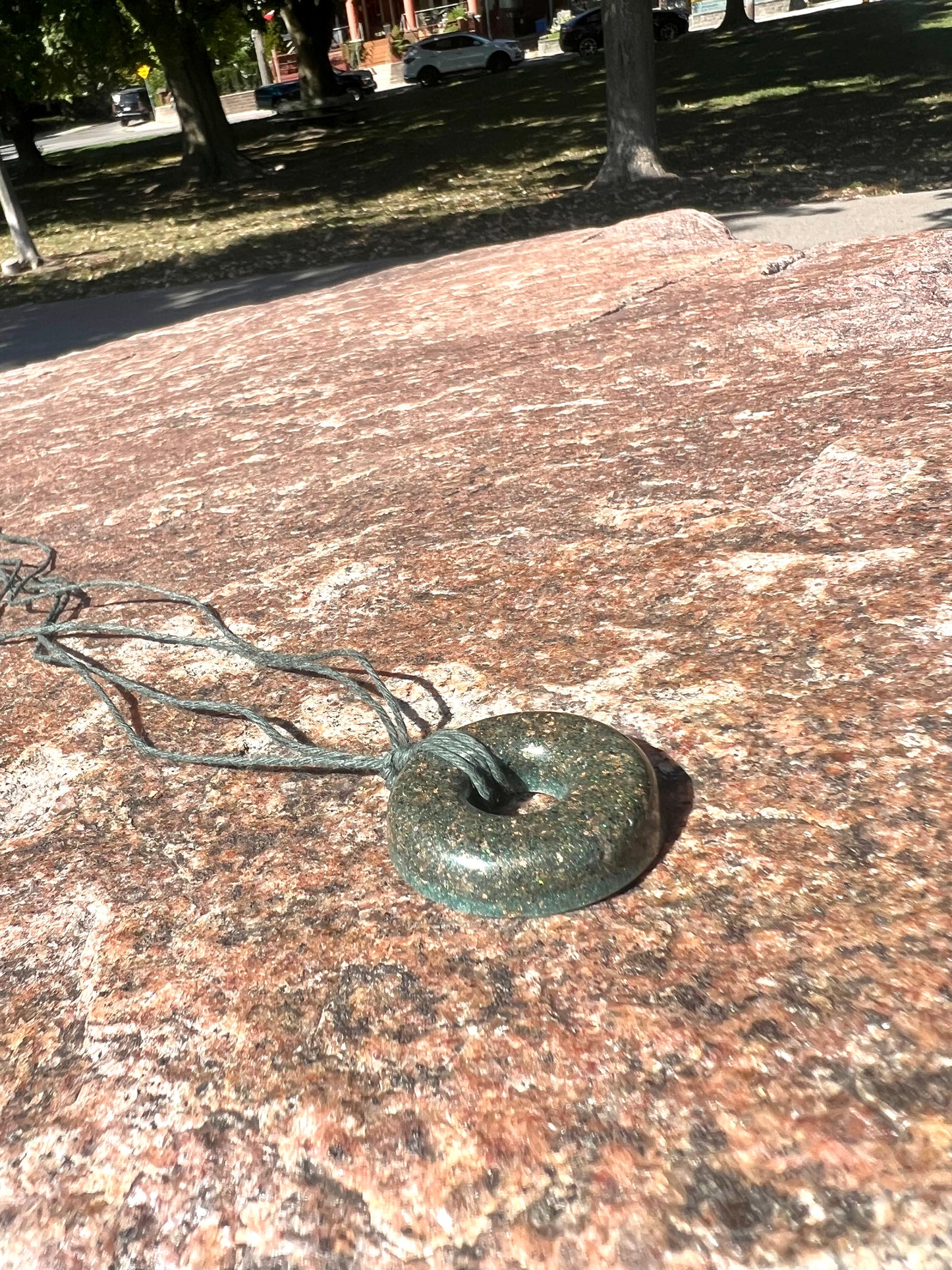 AQUA GREEN DARK AQUA TORUS PENDANT Copper, Magnetic sand, & Quartz, Magic Mix Mini-Torus Pendant of Copper Zinc and Iron Orgone