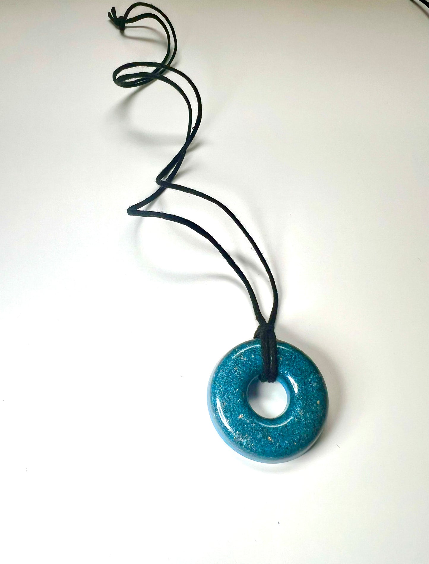 DEEP BLUE TORUS PENDANT (Brass) Copper, Magnetic sand, & Quartz, Magic Mix Mini-Torus Pendant of Copper Zinc and Iron Orgone