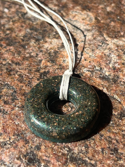 DARK AQUA TORUS PENDANT Copper, Magnetic sand, & Quartz, Magic Mix Mini-Torus Pendant of Copper Zinc and Iron Orgone