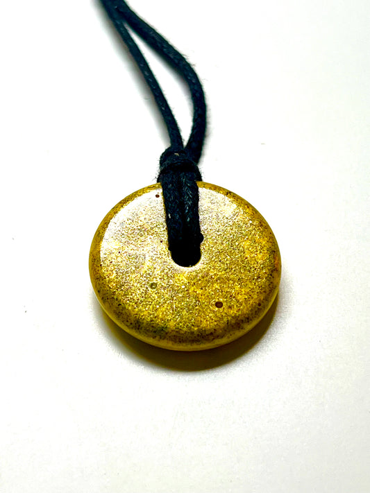 PRIMARY YELLOW MINI-TORUS PENDANT (Brass) Copper, Magnetic sand, & Quartz, Magic Mix Mini-Torus Pendant of Copper Zinc and Iron Orgone