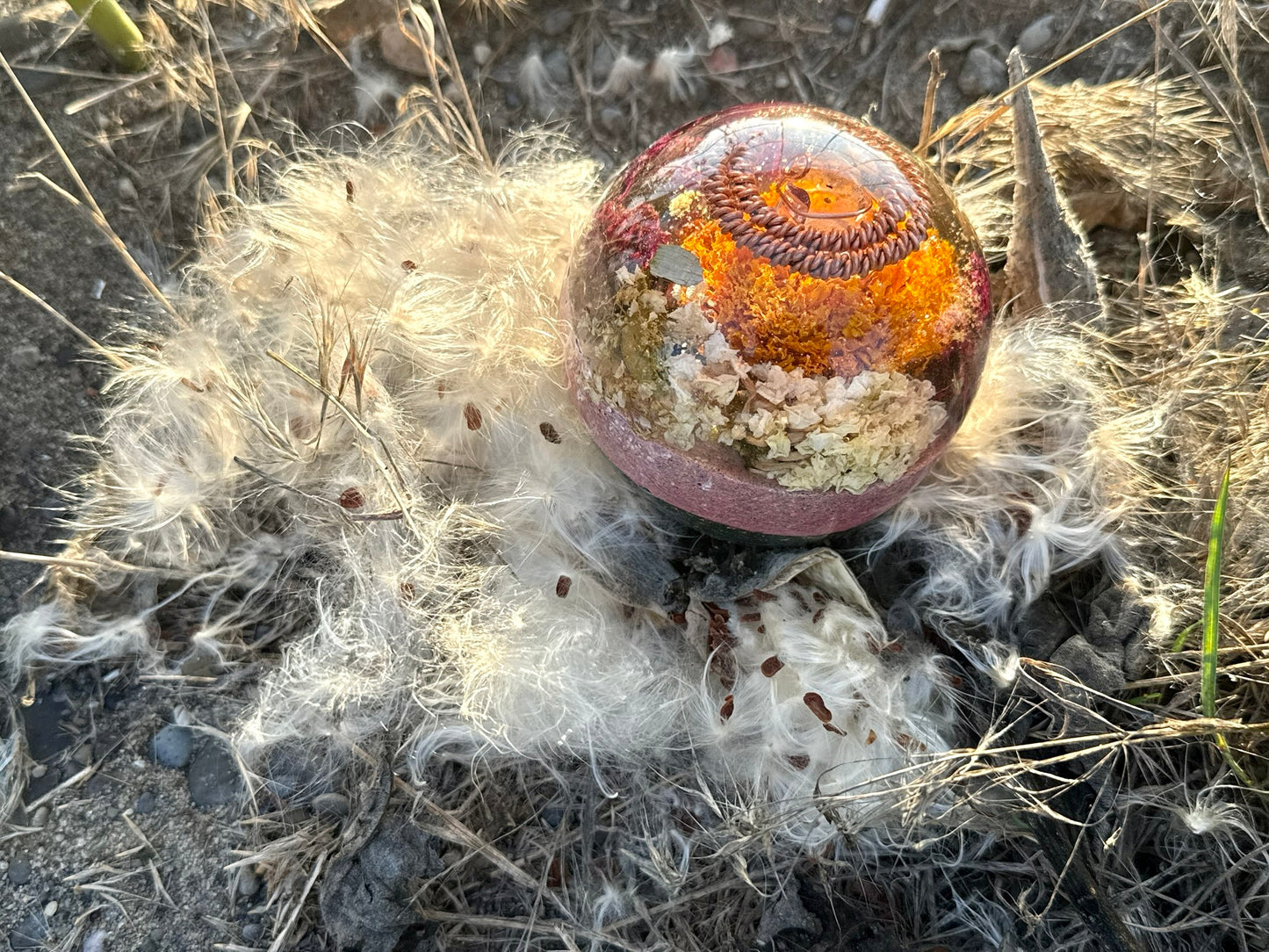 FIREFLOWER SPHERE Quartz Copper Magic Mix Tensor Earth Frequency Sphere with Crown Chakra Balancing Minerals