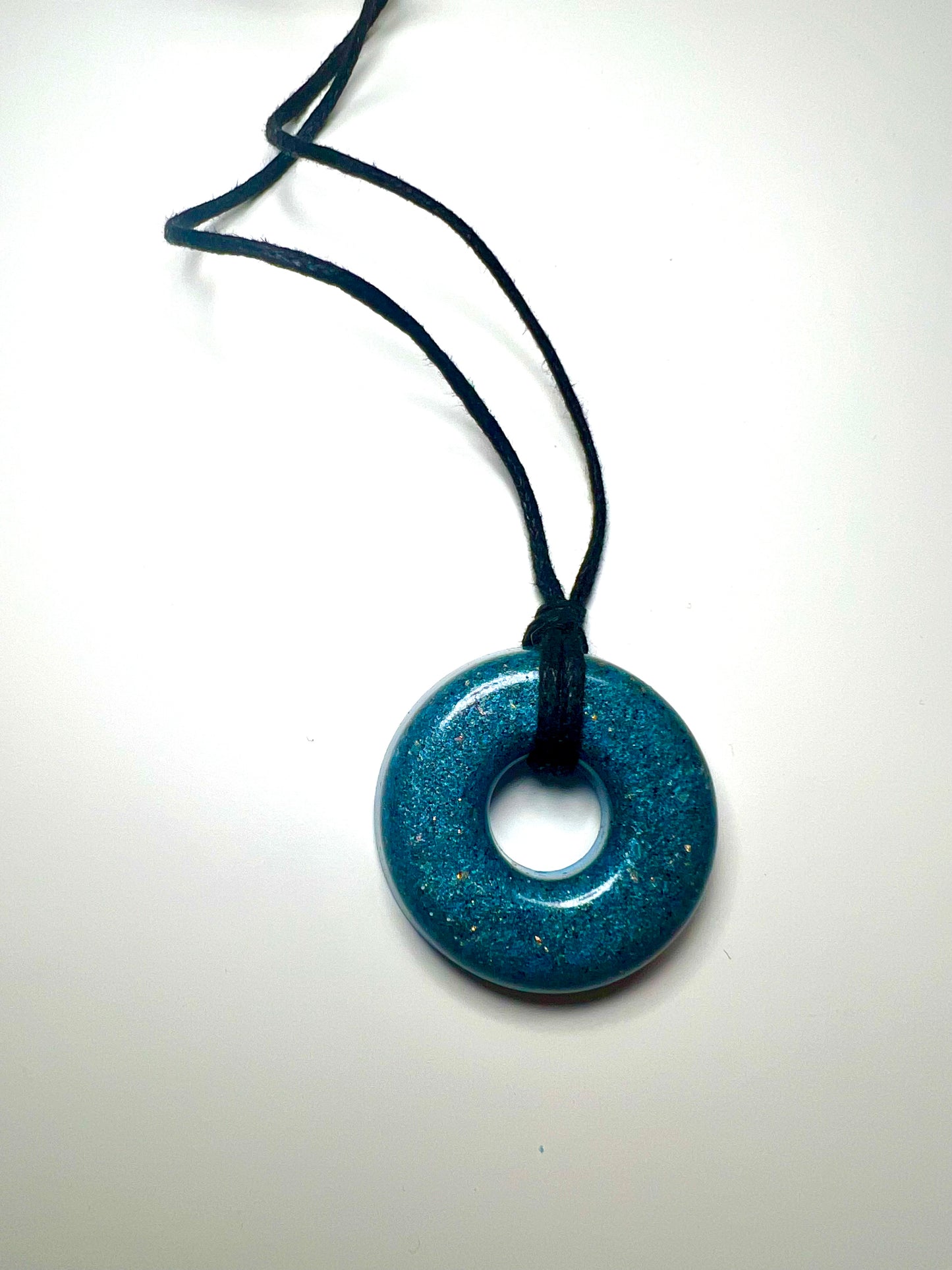 DEEP BLUE TORUS PENDANT (Brass) Copper, Magnetic sand, & Quartz, Magic Mix Mini-Torus Pendant of Copper Zinc and Iron Orgone