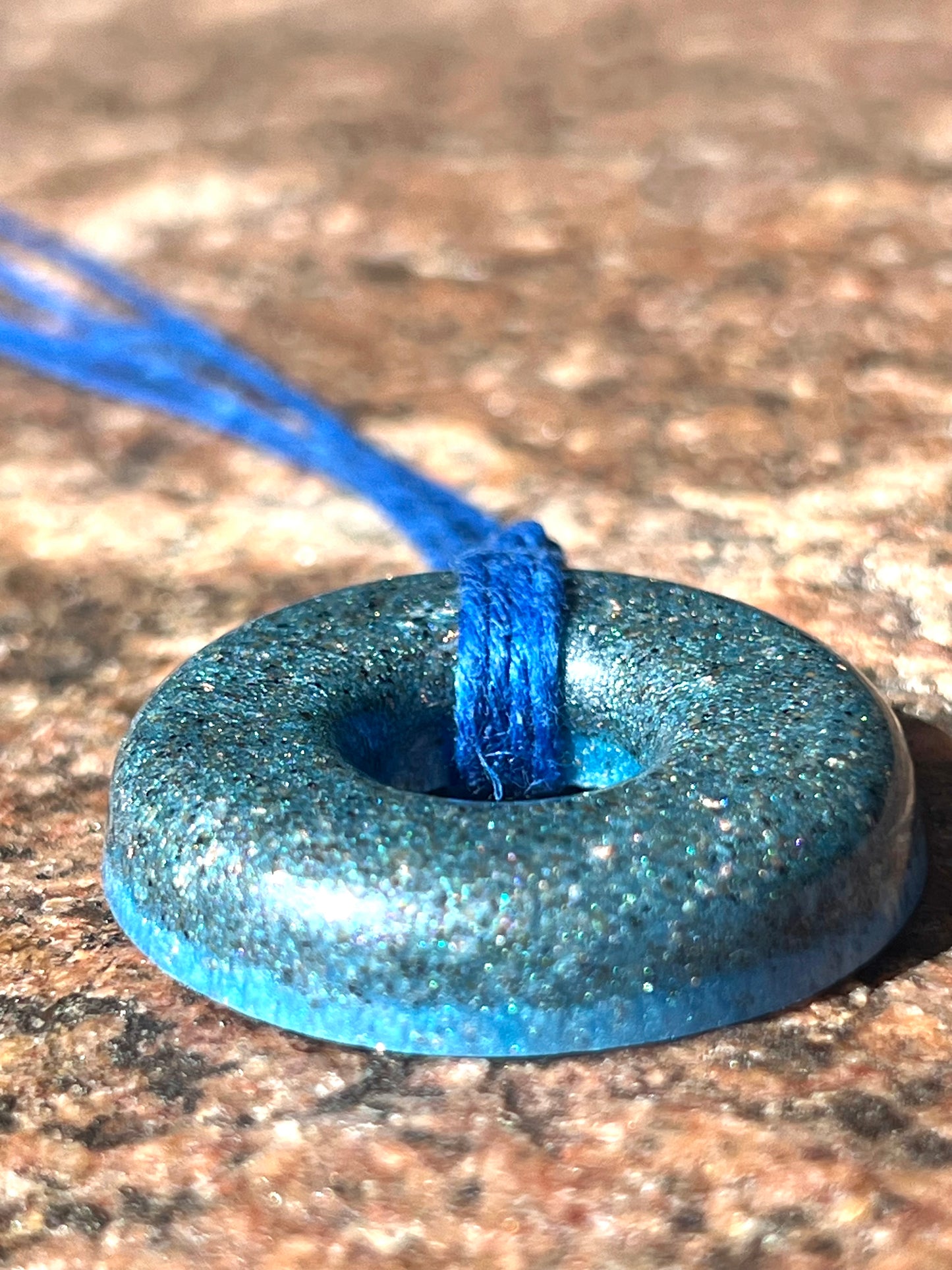 DEEP BLUE DARK AQUA TORUS PENDANT Copper, Magnetic sand, & Quartz, Magic Mix Mini-Torus Pendant of Copper Zinc and Iron Orgone