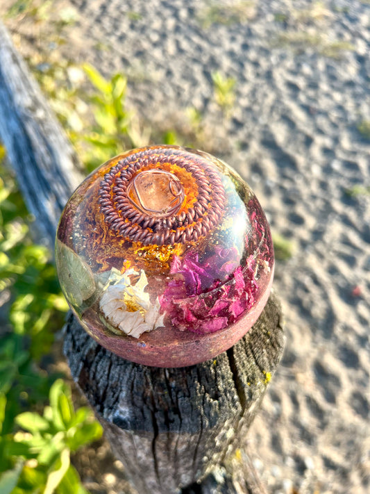 FIREFLOWER SPHERE Quartz Copper Magic Mix Tensor Earth Frequency Sphere with Crown Chakra Balancing Minerals