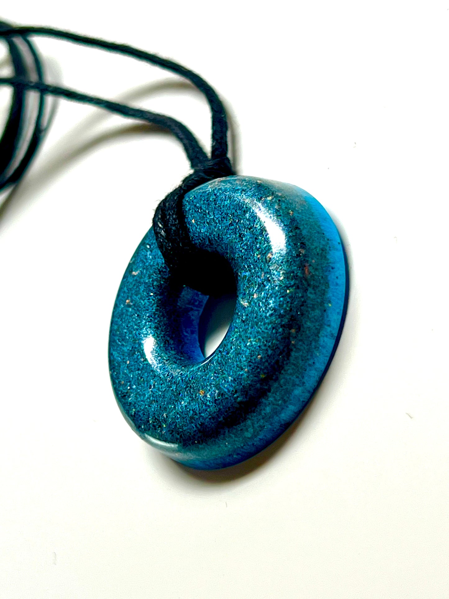 DEEP BLUE TORUS PENDANT (Brass) Copper, Magnetic sand, & Quartz, Magic Mix Mini-Torus Pendant of Copper Zinc and Iron Orgone