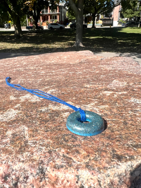 DEEP BLUE DARK AQUA TORUS PENDANT Copper, Magnetic sand, & Quartz, Magic Mix Mini-Torus Pendant of Copper Zinc and Iron Orgone