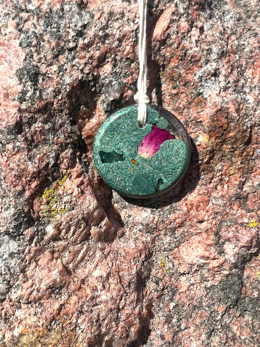 AQUA FLOWER TORUS PENDANT Copper, Magnetic sand, & Quartz, Magic Mix Mini-Torus Pendant of Copper Zinc and Iron Orgone