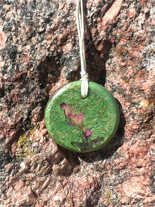 LIME FLOWER  TORUS PENDANT Copper, Magnetic sand, & Quartz, Magic Mix Mini-Torus Pendant of Copper Zinc and Iron Orgone