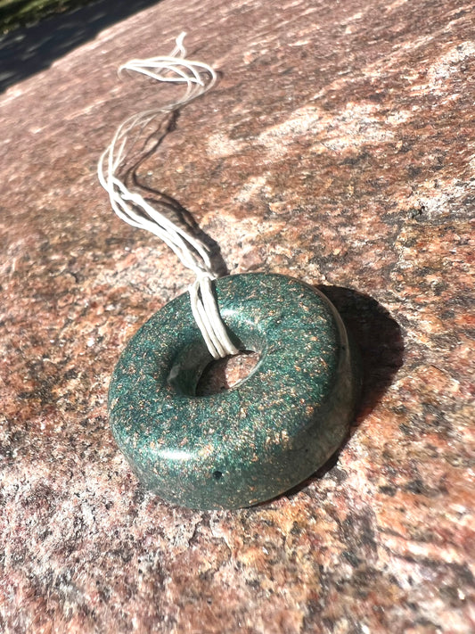 DARK GREEN AQUA TORUS PENDANT Copper, Magnetic sand, & Quartz, Magic Mix Mini-Torus Pendant of Copper Zinc and Iron Orgone