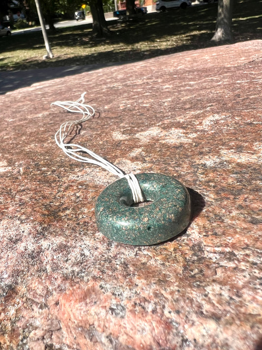 DARK GREEN AQUA TORUS PENDANT Copper, Magnetic sand, & Quartz, Magic Mix Mini-Torus Pendant of Copper Zinc and Iron Orgone