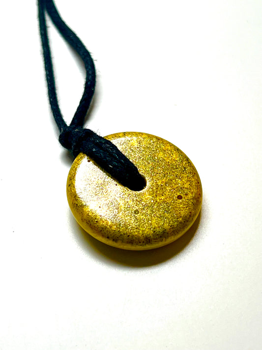 PRIMARY YELLOW MINI-TORUS PENDANT (Brass) Copper, Magnetic sand, & Quartz, Magic Mix Mini-Torus Pendant of Copper Zinc and Iron Orgone