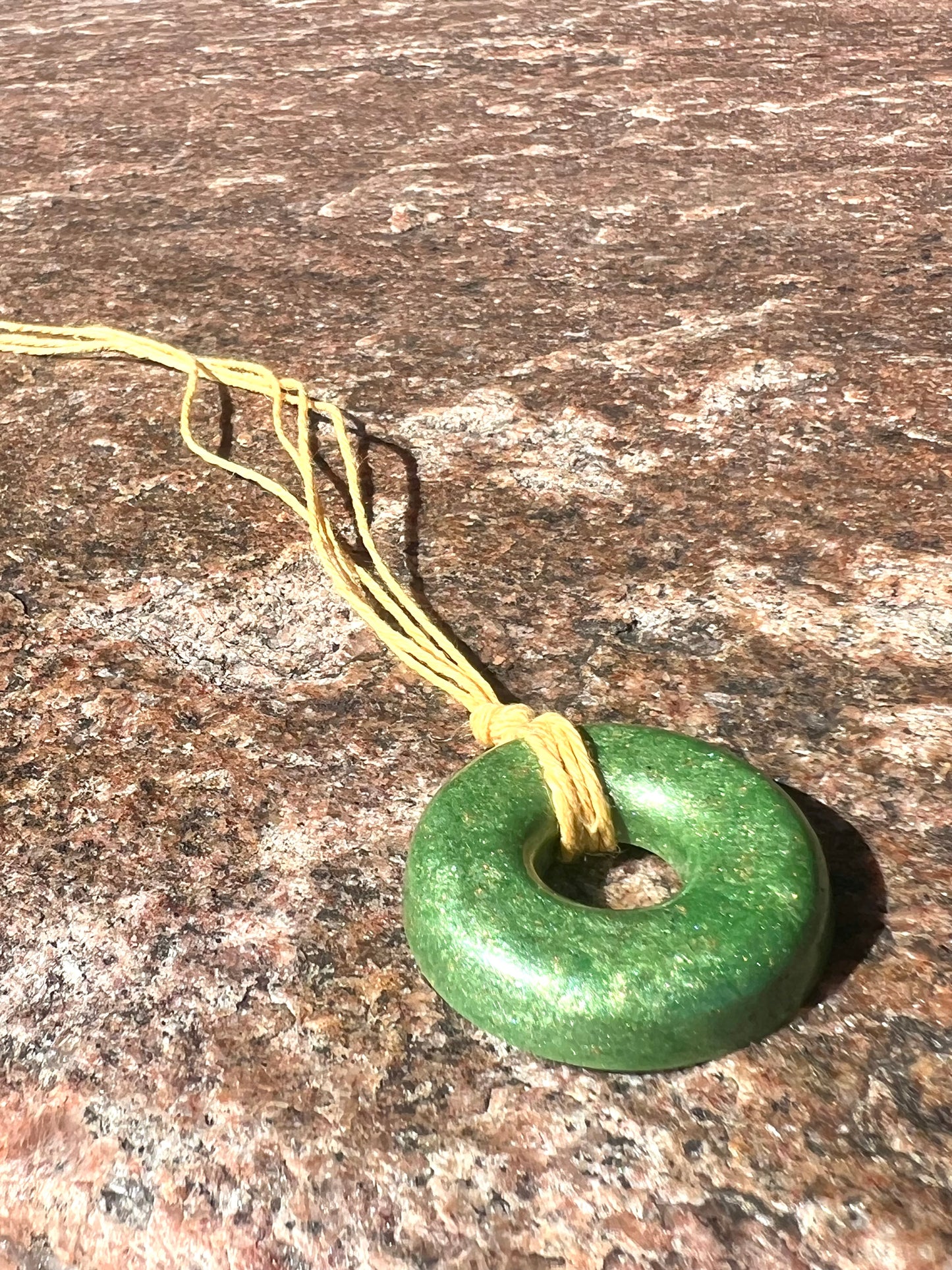 LIME TORUS PENDANT Copper, Magnetic sand, & Quartz, Magic Mix Mini-Torus Pendant of Copper Zinc and Iron Orgone