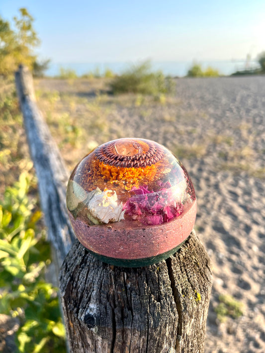 FIREFLOWER SPHERE Quartz Copper Magic Mix Tensor Earth Frequency Sphere with Crown Chakra Balancing Minerals