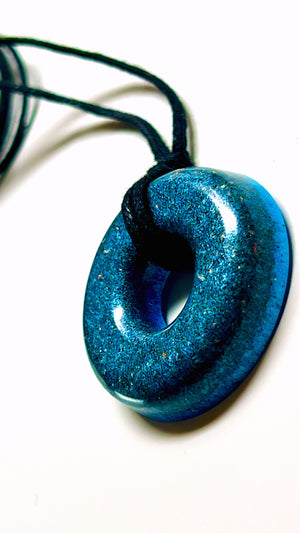 DEEP BLUE TORUS PENDANT (Brass) Copper, Magnetic sand, & Quartz, Magic Mix Mini-Torus Pendant of Copper Zinc and Iron Orgone