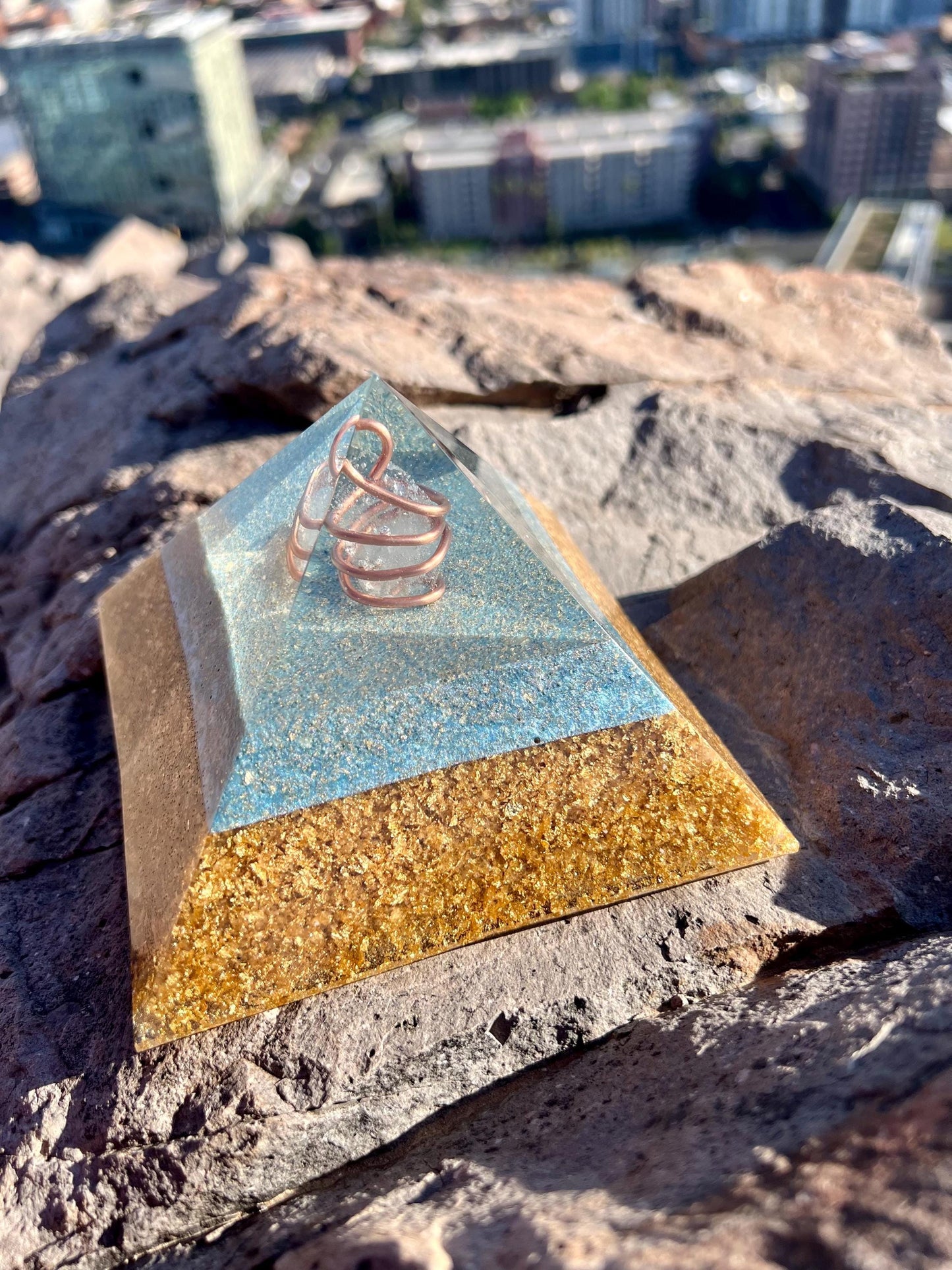 AQUA SUN. Copper Wrapped Quartz Magic Mix Orgone. Giza Pyramid Energy. Crown Chakra Minerals. EMF Protection. Deep Sleep. Raise Frequency.