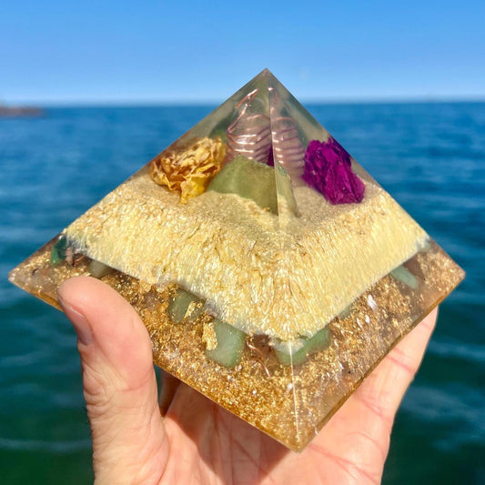 TWIN ROSE Copper Wrapped Quartz Magic Mix Earth Frequency Orgone Giza 8-Side Pyramid with Extra Crown Chakra Balancing Minerals